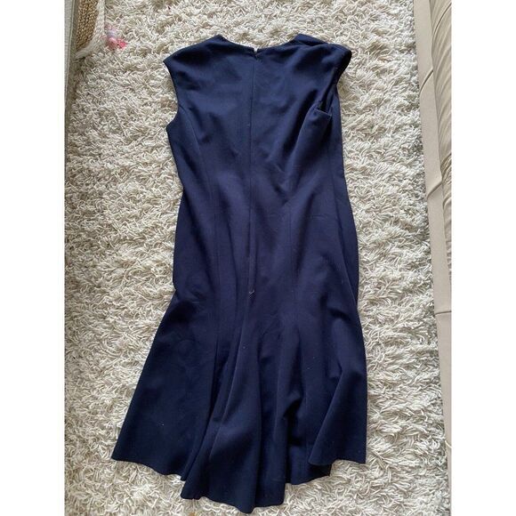 Elie Tahari Dress Navy Dark Blue Hi Low V-Neck Swing 14 Sleeveless - Picture 2 of 9